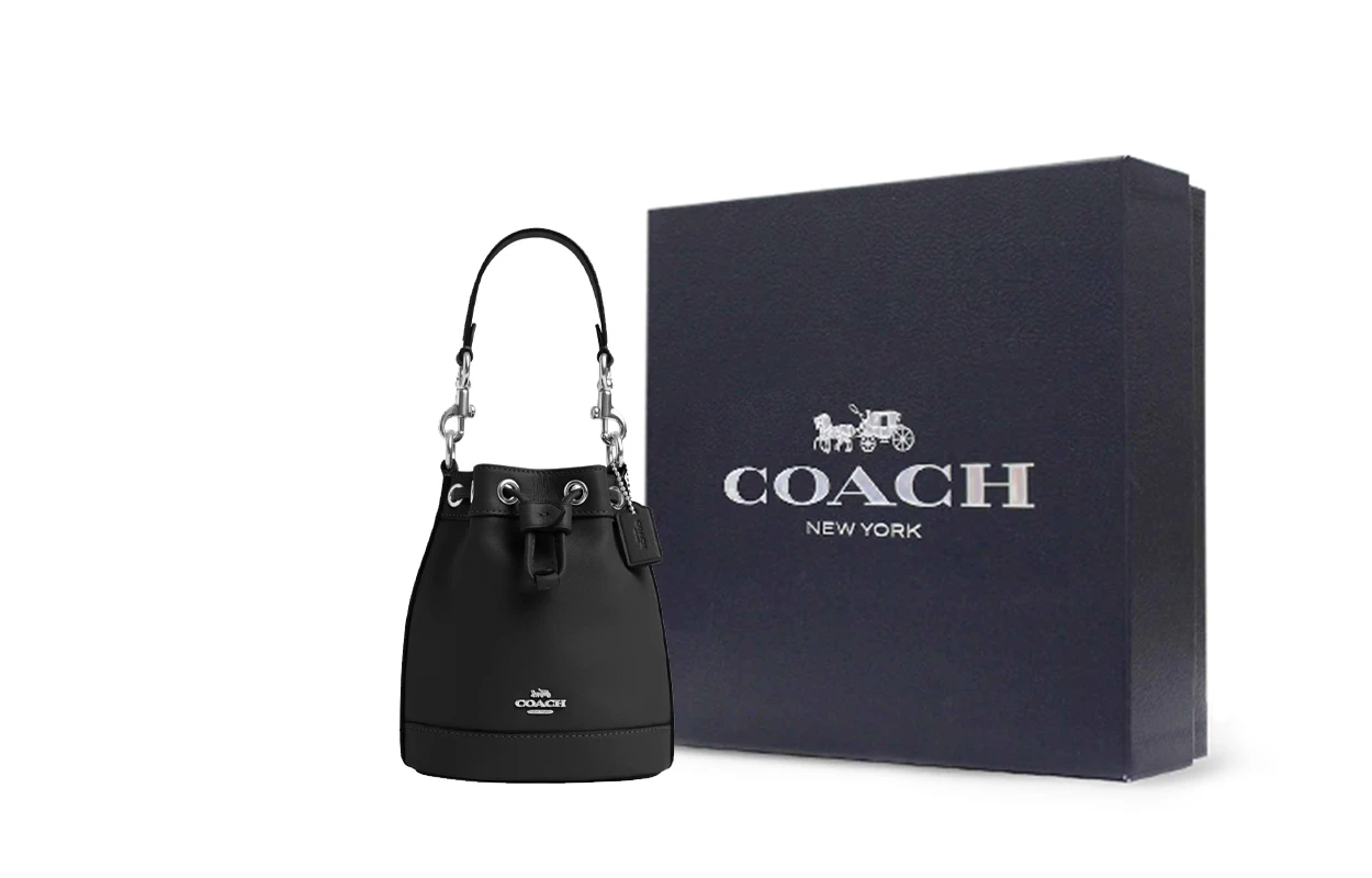 商品[国内直发] Coach|蔻驰 Bucket 13 抽绳封口 牛皮 水桶包手提单肩斜挎包 迷你 女款 银色拼黑色,价格¥1305,第6张图片详细描述