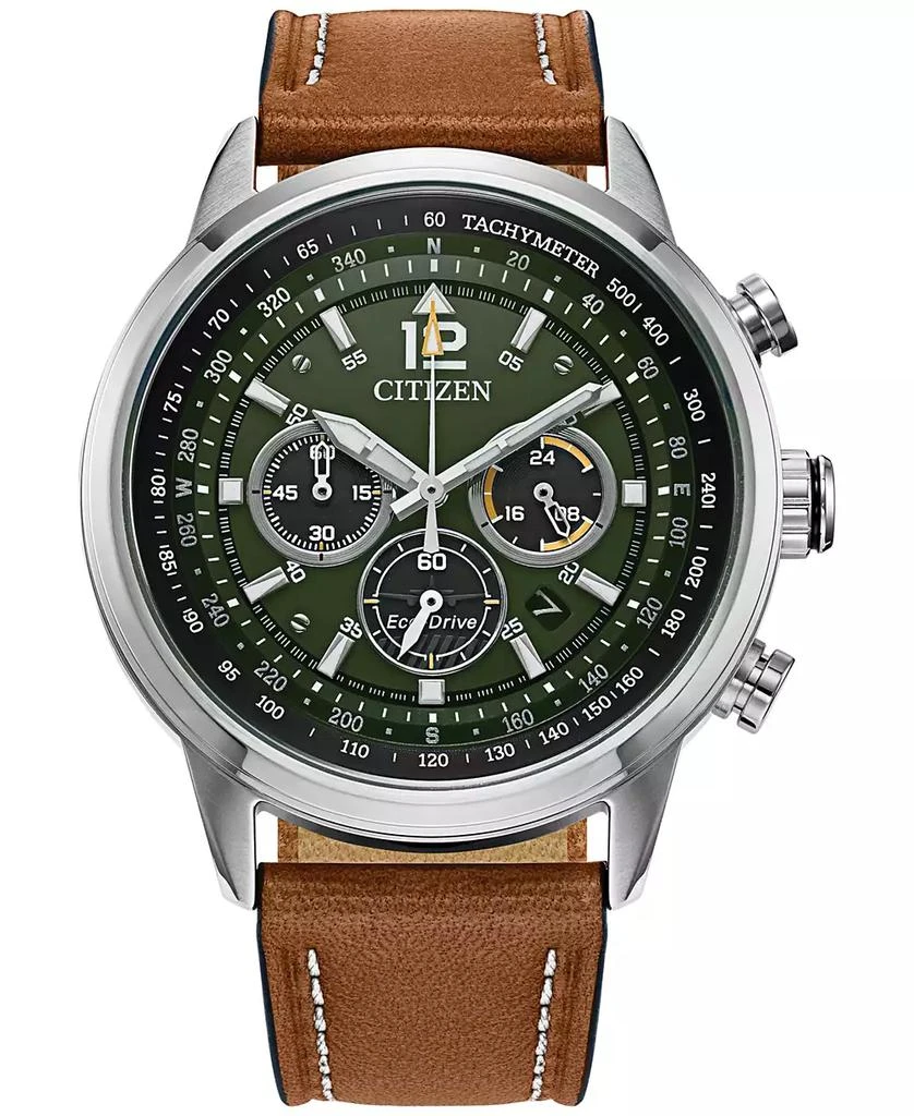 商品Citizen|Eco-Drive Men's Chronograph Avion Brown Leather Strap Watch 44mm,价格¥3064,第1张图片