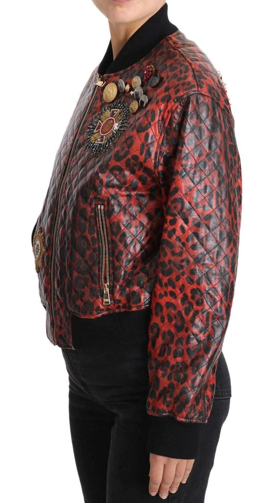 商品Dolce & Gabbana|Dolce & Gabbana  Red Leopard Button Crystal Leather Jacket,价格¥20070,第2张图片详细描述