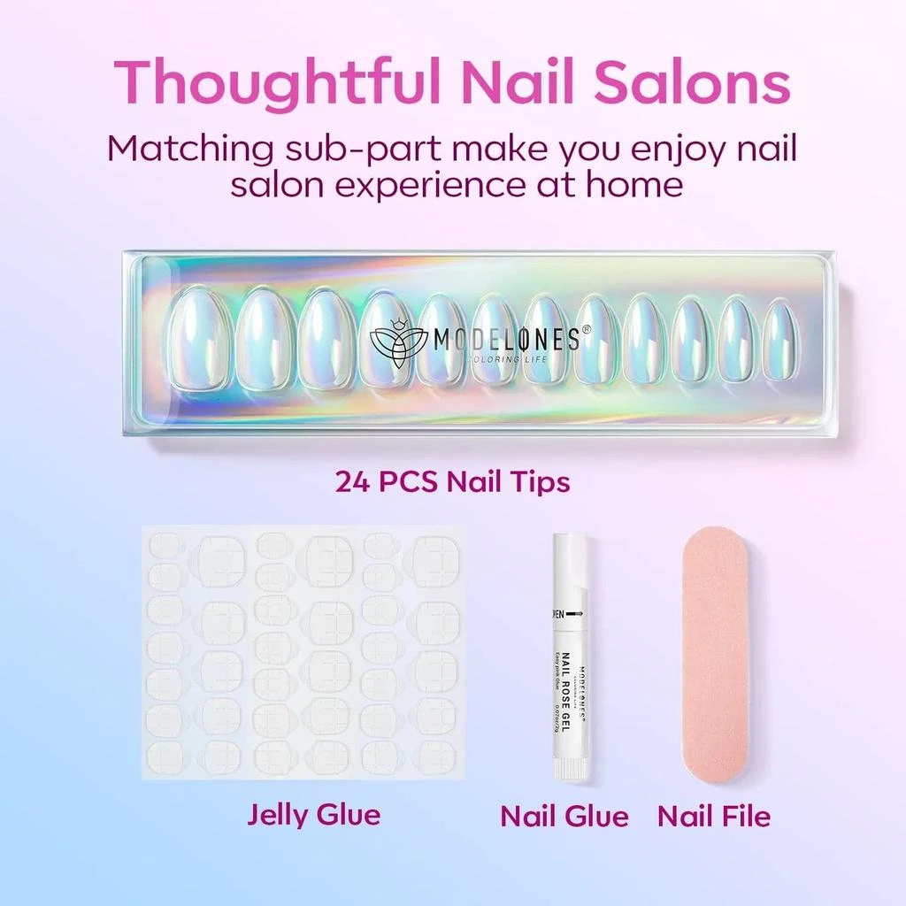 Light Up - 24 Fake Nails 12 Sizes Short Almond Press on Nails Kit 商品