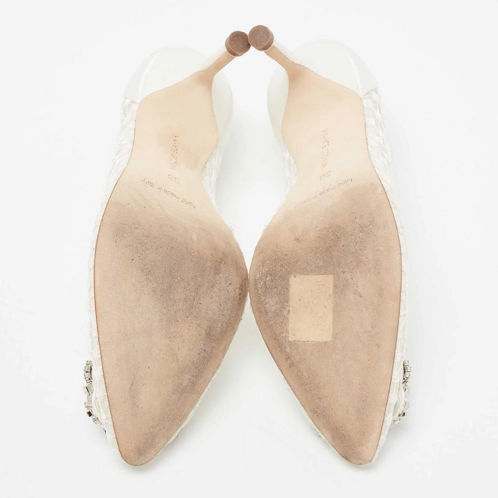 Manolo Blahnik White/Grey Lace and Satin Hangisi Pointed Toe Pumps Size 36 商品