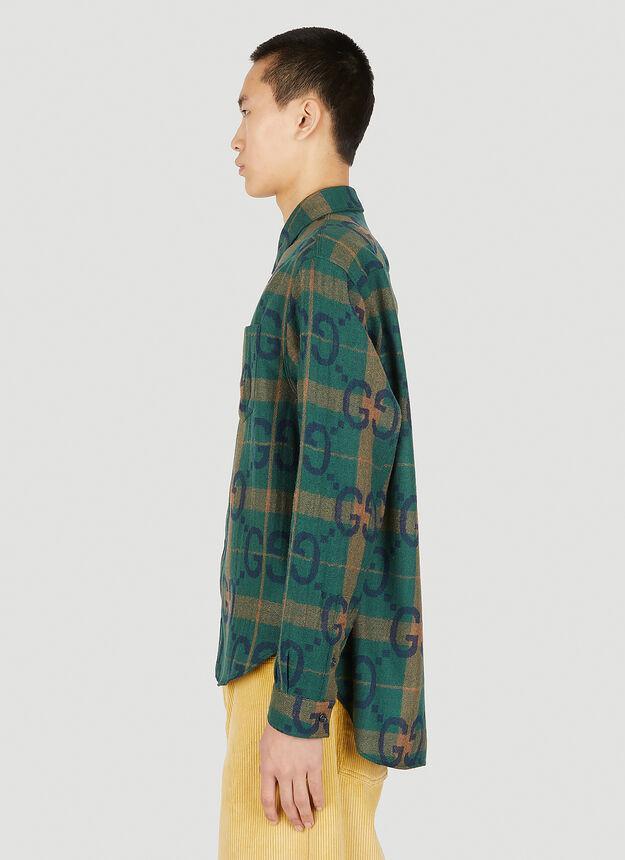 商品Gucci|Jumbo GG Check Shirt in Green,价格¥7607,第5张图片详细描述