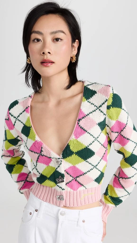 商品Ganni|GANNI Graphic Cotton V-neck Cardigan,价格¥1327,第2张图片详细描述