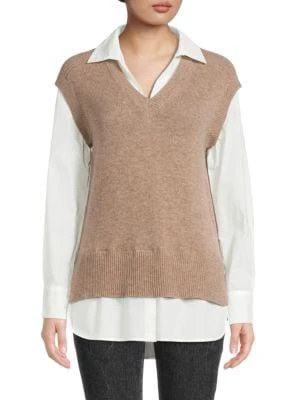 商品Tahari|Wool Cashmere Sweater Vest Shirt,价格¥599,第1张图片