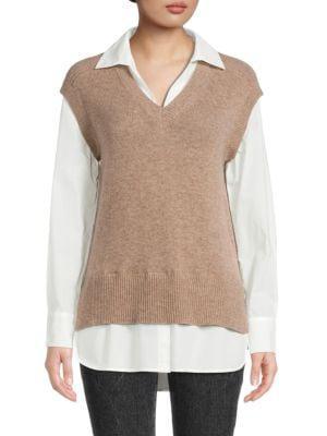 商品Tahari|​Wool Cashmere Sweater Vest Shirt,价格¥1077,第1张图片