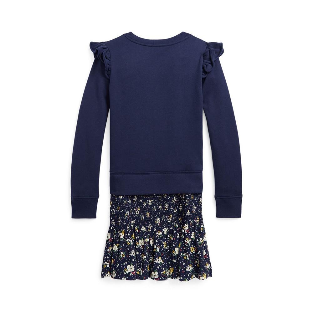 Little Girls Long Sleeves Floral Fleece Sweatshirt Dress商品第2张图片规格展示