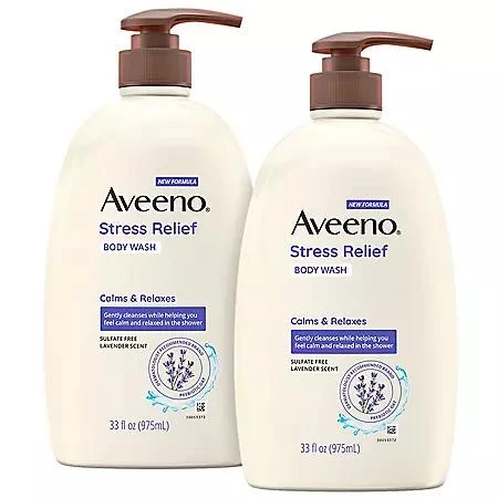 商品Aveeno|Aveeno Stress Relief Body Wash with Lavender & Chamomile, 33 fl. oz., 2 pk.,价格¥162,第1张图片