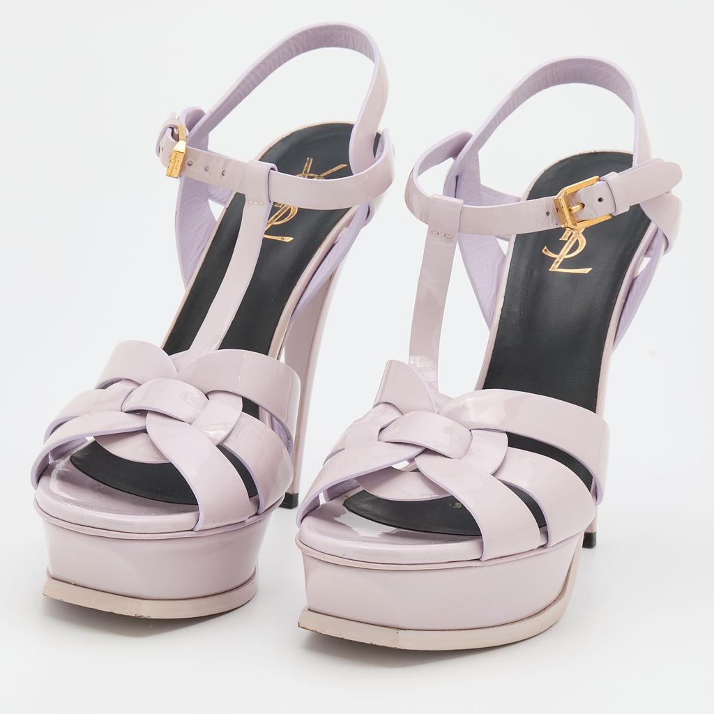 Saint Laurent Light Lilac Patent Leather Tribute Platform Sandals Size 39.5商品第2张图片规格展示