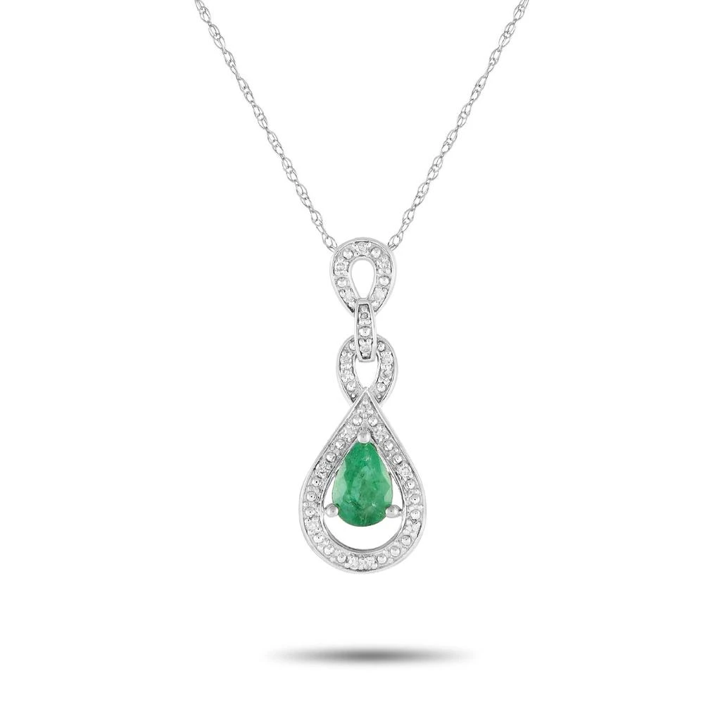 商品LB Exclusive|14K White Gold 0.08ct Diamond and Emerald Pendant Necklace PD4-16318WEM,价格¥2459,第1张图片