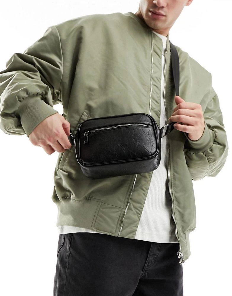 商品My Accessories|My Accessories texture PU crossbody camera bag in black,价格¥123,第1张图片