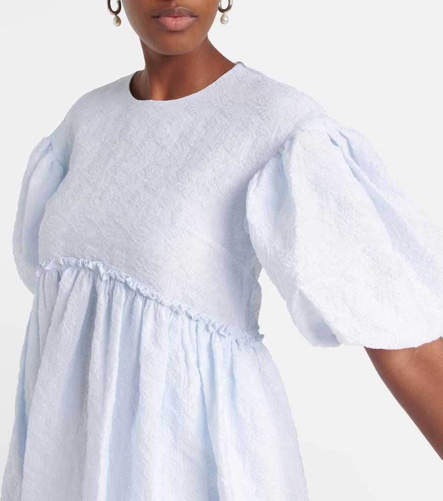 Puff-sleeve cotton-blend midi dress商品第4张图片规格展示