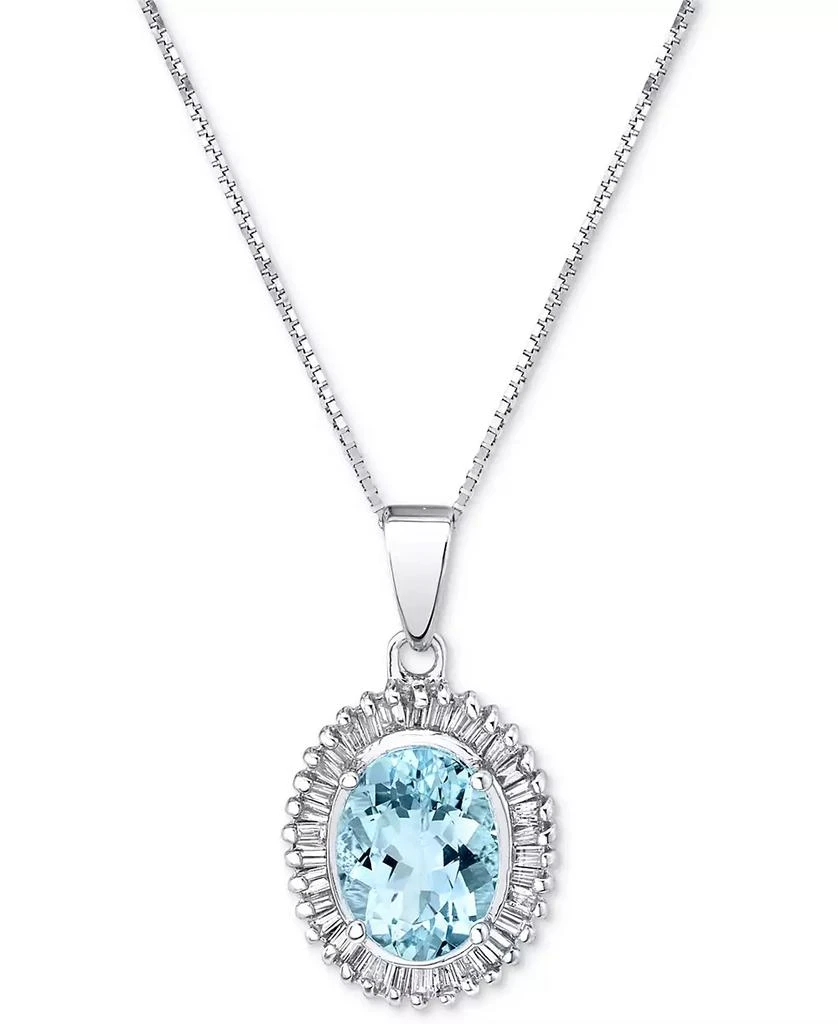 商品Macy's|Aquamarine (1-1/10 ct. t.w.) & Diamond (1/3 ct. t.w.) Baguette Halo 18" Pendant Necklace in 14k White Gold,价格¥10365,第1张图片