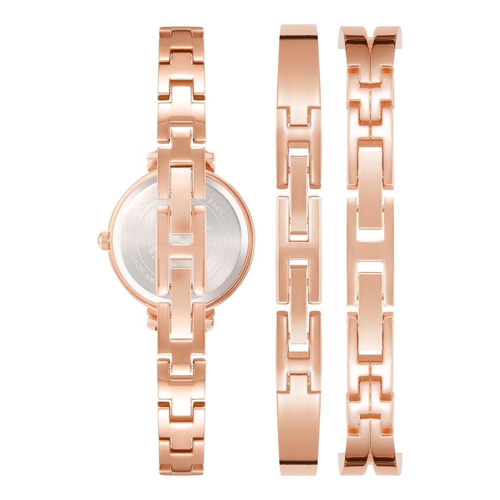 Women's Rose Gold-Tone and Black Alloy Bangle with Crystal Accents Fashion Watch 33mm Set 3 Pieces商品第3张图片规格展示