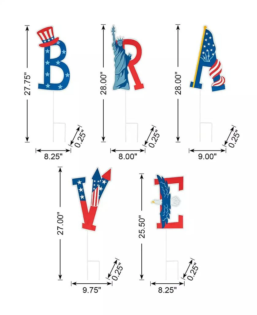 商品Glitzhome|43.25" L Patriotic, Americana Brave Yard Stake or Wall Decor, Set of 5,价格¥491,第4张图片详细描述