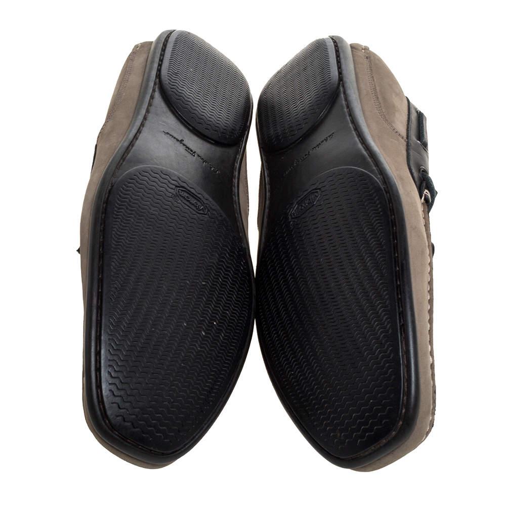 Salvatore Ferragamo Brown/Grey Nubuck Leather Bow Slip On Loafers Size 46商品第6张图片规格展示