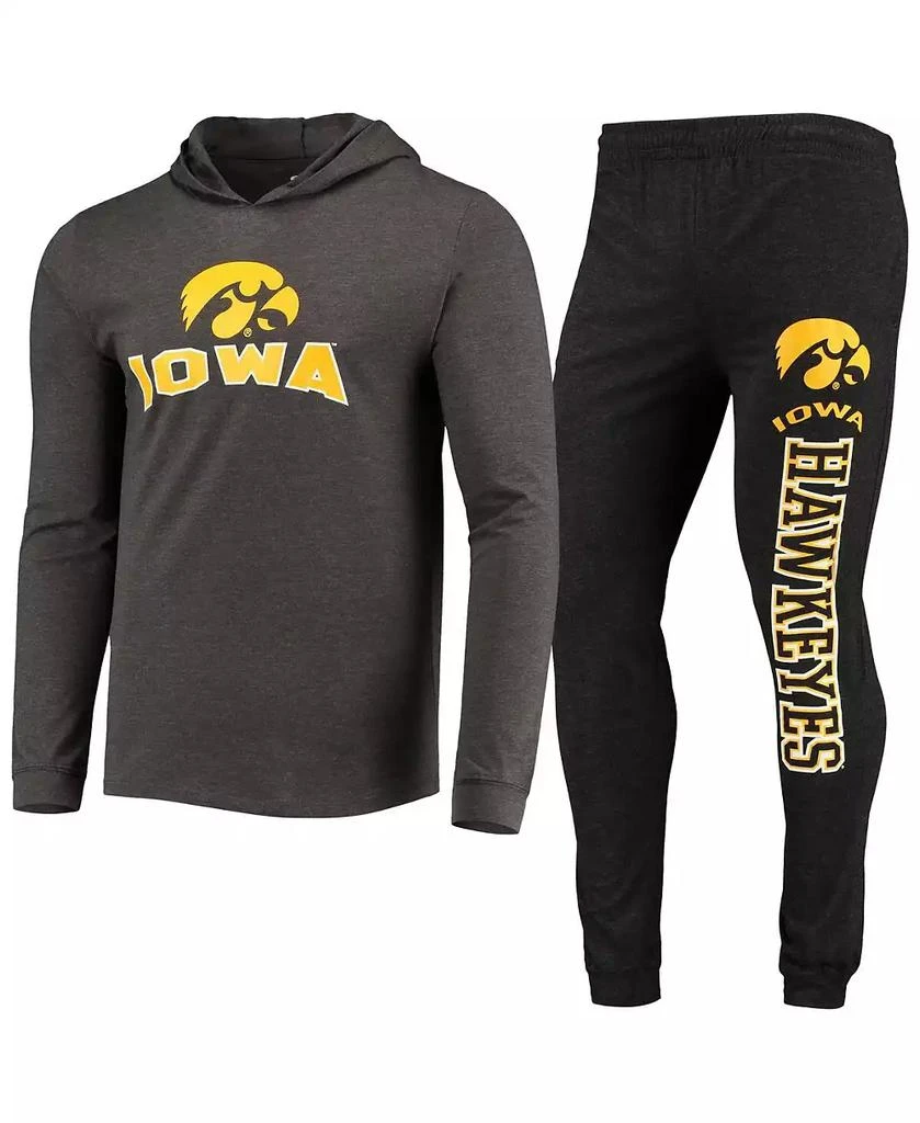 商品Concepts Sport|Men's Black, Charcoal Iowa Hawkeyes Meter Long Sleeve Hoodie T-shirt and Jogger Pants Sleep Set,价格¥612,第1张图片