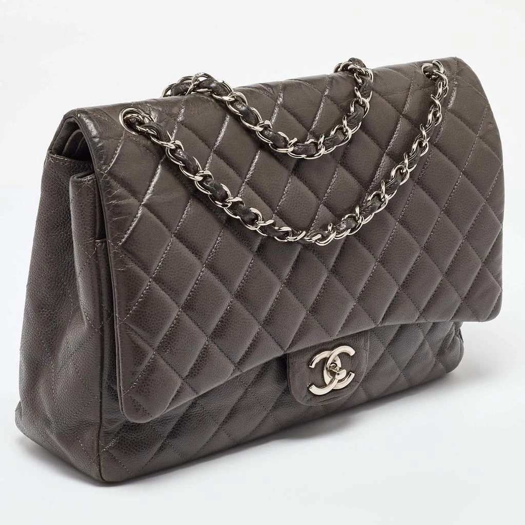 商品[二手商品] Chanel|Chanel Grey Quilted Caviar Leather Maxi Classic Double Flap Bag,价格¥28265,第3张图片详细描述