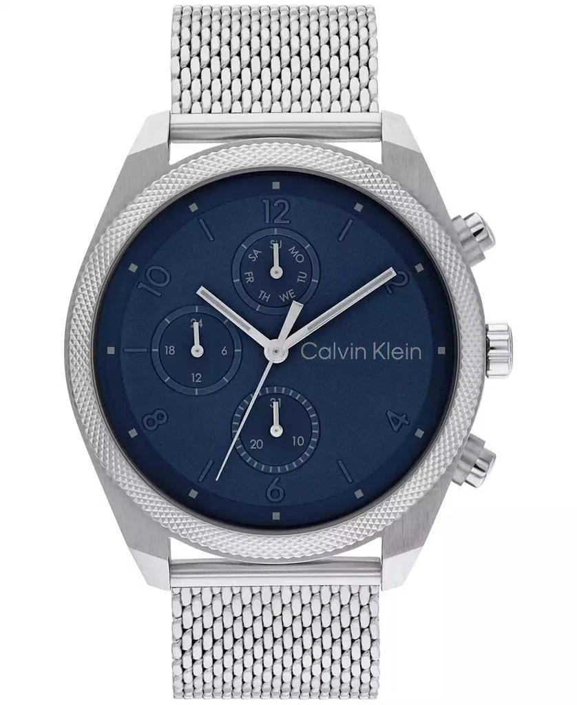 商品Calvin Klein|Men's Multifunction Silver-Tone Stainless Steel Mesh Bracelet Watch 44mm,价格¥850,第1张图片