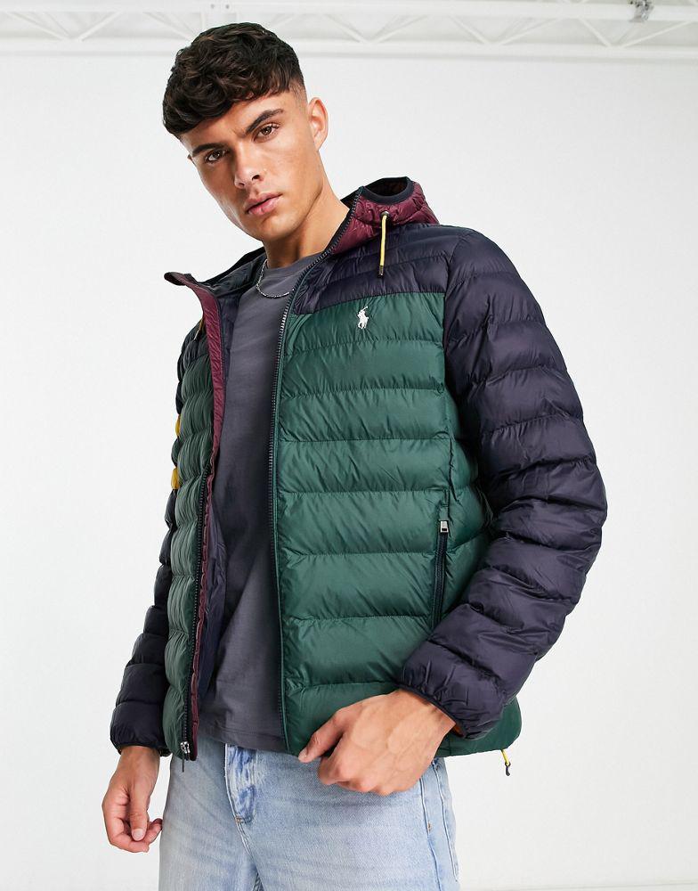 商品Ralph Lauren|Polo Ralph Lauren Terra colourblock lightweight hooded puffer jacket in green multi,价格¥2484,第5张图片详细描述