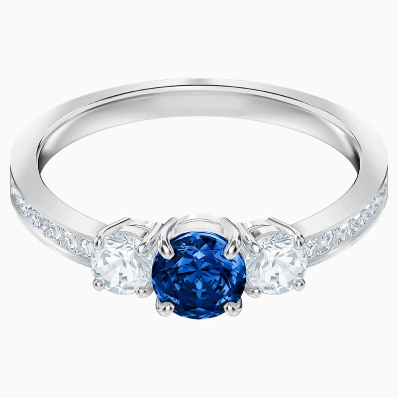 商品Swarovski|SWAROVSKI 女士银色蓝色水晶戒指 5448879,价格¥483,第1张图片