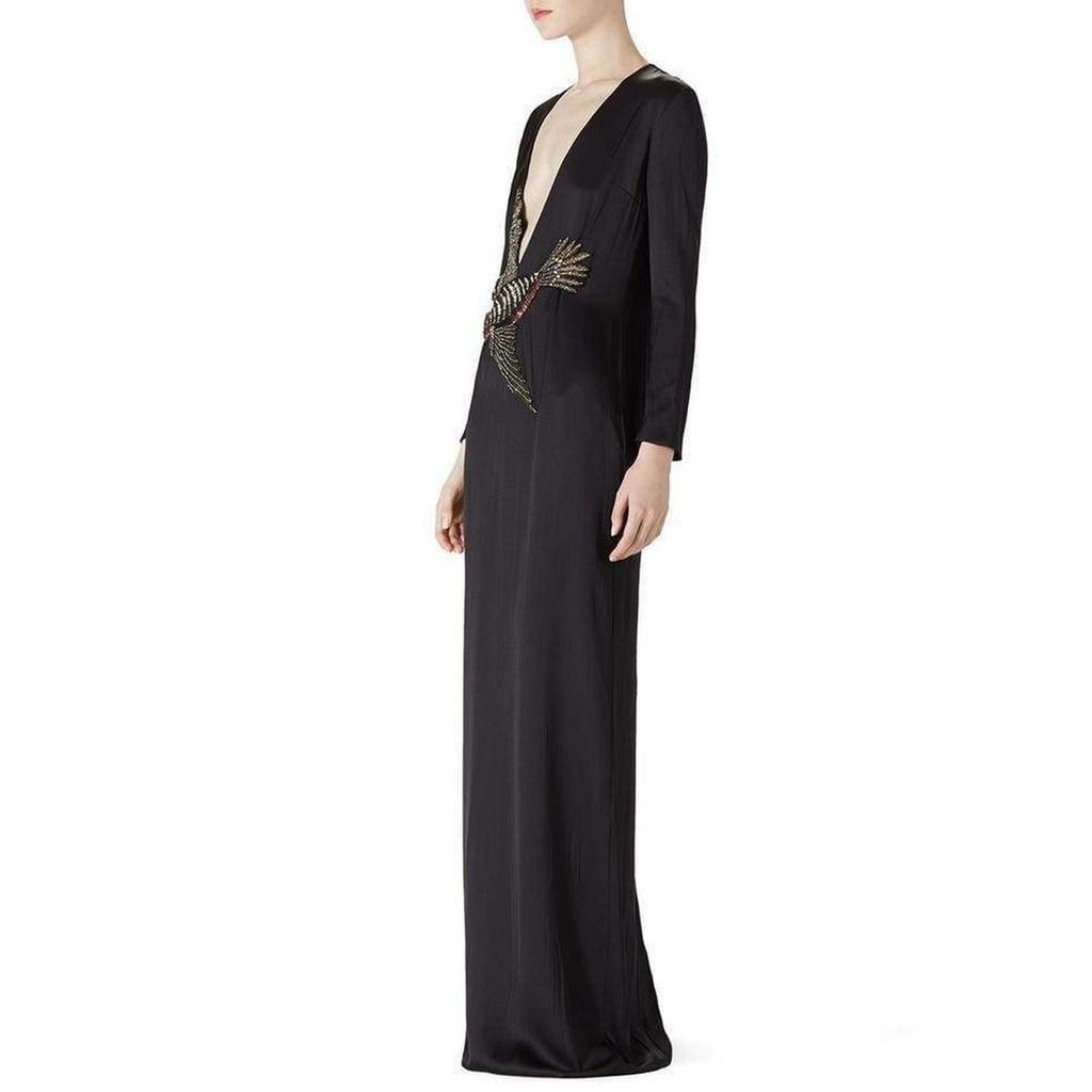 商品Gucci|Runway Crystal Bird Embellished Black Silk Gown,价格¥15155,第6张图片详细描述