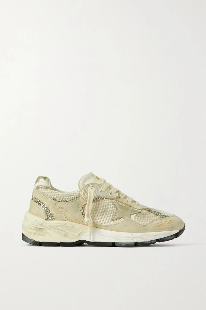 商品Golden Goose|Dad-star 仿旧亮片金葱绒面革网眼金属感皮革运动鞋  - IT36,价格¥5349,第1张图片