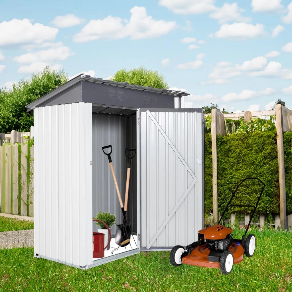 商品Streamdale Furniture|Streamdale XWT016 Garden Metal Storage Lifter Shed Gray White 5x3x6ft outdoor storing tools Rainproof Hinge door version,价格¥2554,第2张图片详细描述
