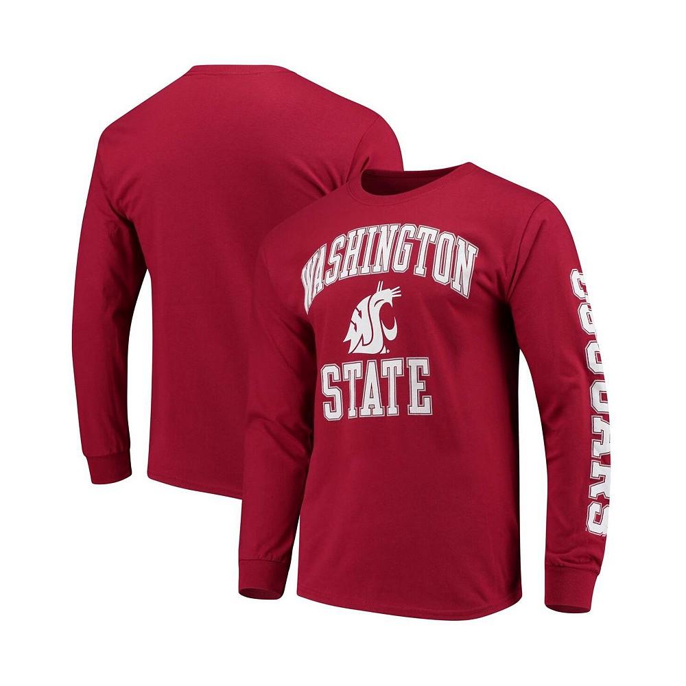 Men's Crimson Washington State Cougars Distressed Arch Over Logo Long Sleeve Hit T-shirt商品第1张图片规格展示