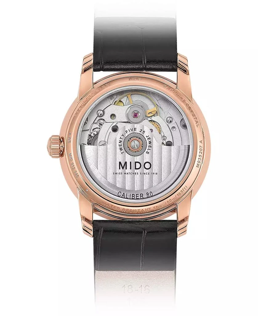 商品MIDO|Women's Swiss Automatic Baroncelli Black Leather Strap Watch 33mm,价格¥8794,第3张图片详细描述