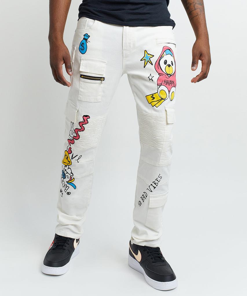 Money Bear Cargo Denim Jeans - White商品第4张图片规格展示