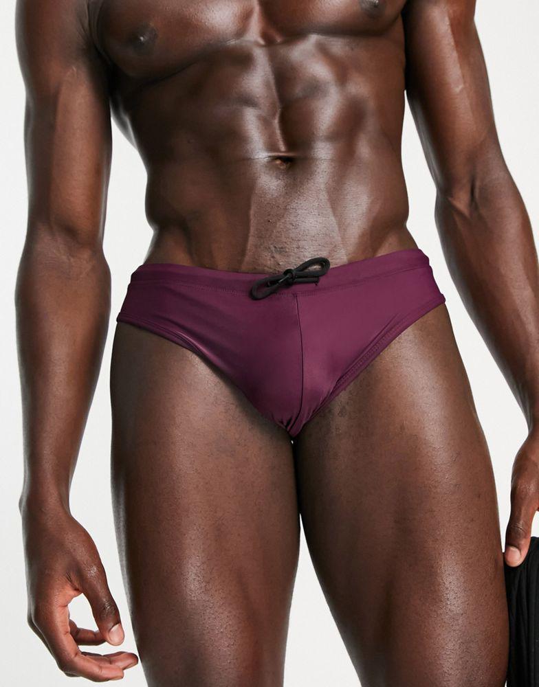 ASOS DESIGN swim briefs in burgundy with tie商品第1张图片规格展示