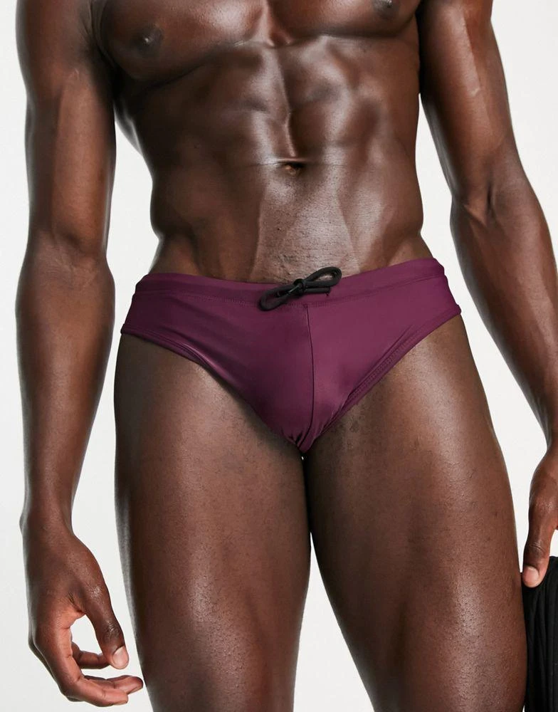 商品ASOS|ASOS DESIGN swim briefs with tie in burgundy,价格¥69,第1张图片