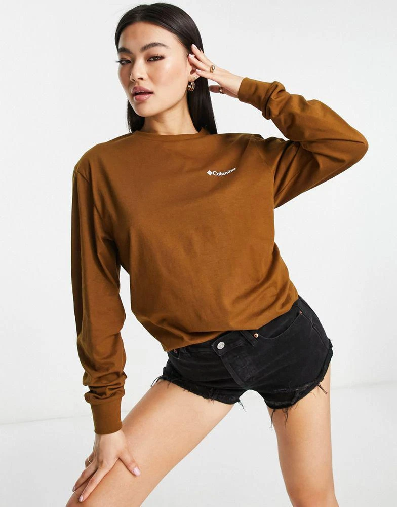 商品Columbia|Columbia Hopedale back print long sleeve t-shirt in brown Exclusive at ASOS,价格¥292,第1张图片