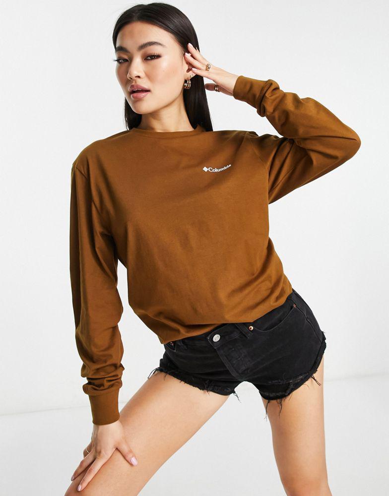 商品Columbia|Columbia Hopedale back print long sleeve t-shirt in brown Exclusive at ASOS,价格¥259,第1张图片