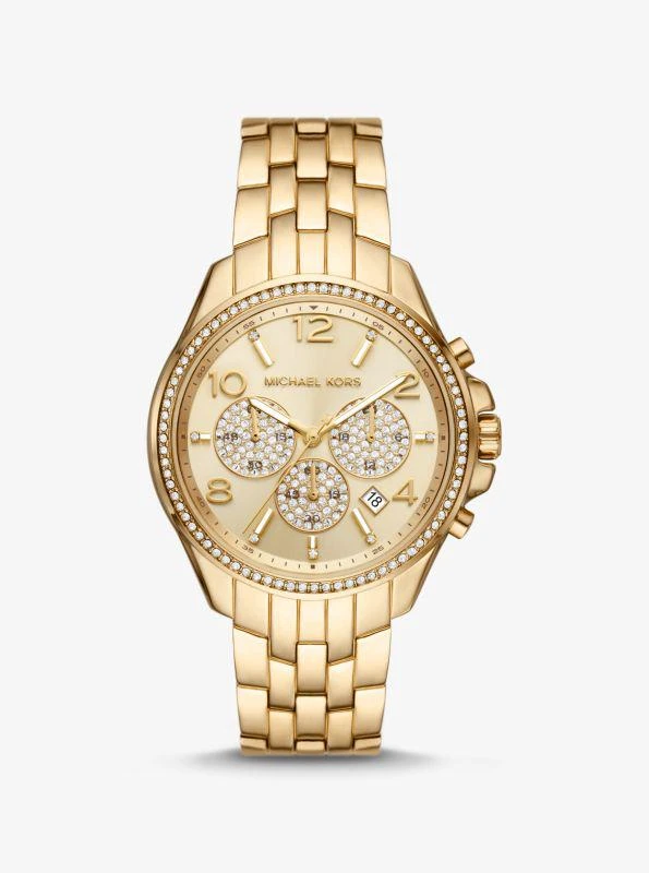 商品Michael Kors|Oversized Pilot Pavé Gold-Tone Watch,价格¥812,第1张图片