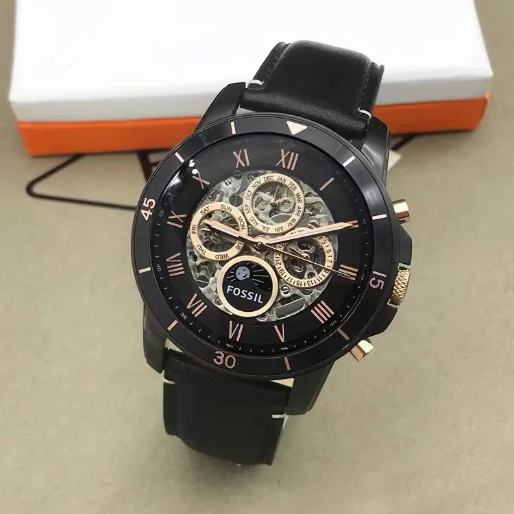 商品[国内直发] Fossil|FOSSIL手表真皮多功能星期日历黑色镂空自动机械表商务男表ME3138,价格¥508,第1张图片