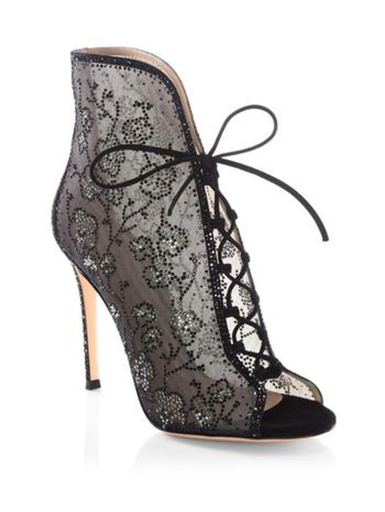 商品Gianvito Rossi|Crystal Mesh Lace-Up Booties,价格¥14601,第1张图片