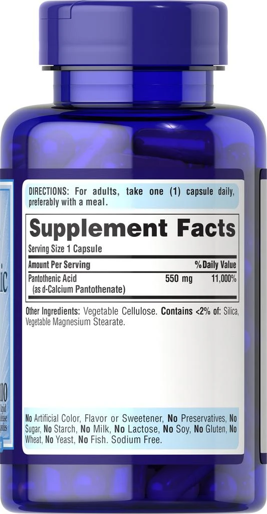 商品Puritan's Pride|Pantothenic Acid 550 mg, 100 Capsules,价格¥308-¥615,第4张图片详细描述