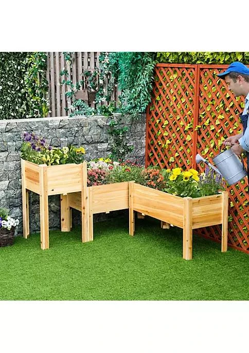 商品belk|Raised Garden Bed Set Of 3 Elevated Wood Planter Box With Legs And Bed Liner For Backyard And Patio To Grow Vegetables Herbs And Flowers Natural,价格¥1853,第3张图片详细描述