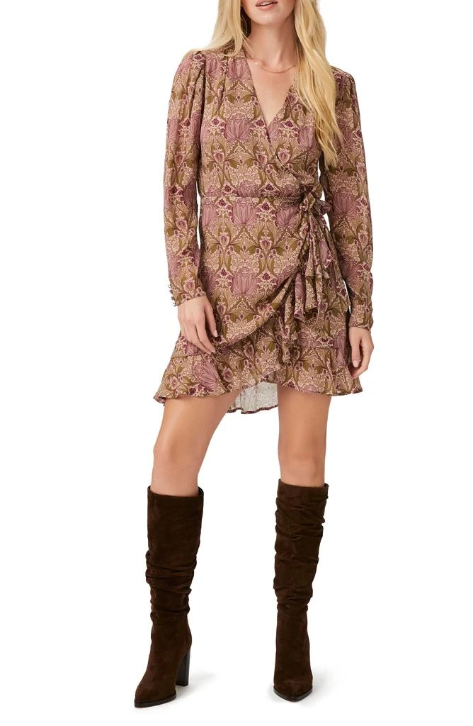 商品Paige|x Morris & Co. Bodega Print Long Sleeve Silk Georgette Faux Wrap Dress,价格¥697,第1张图片