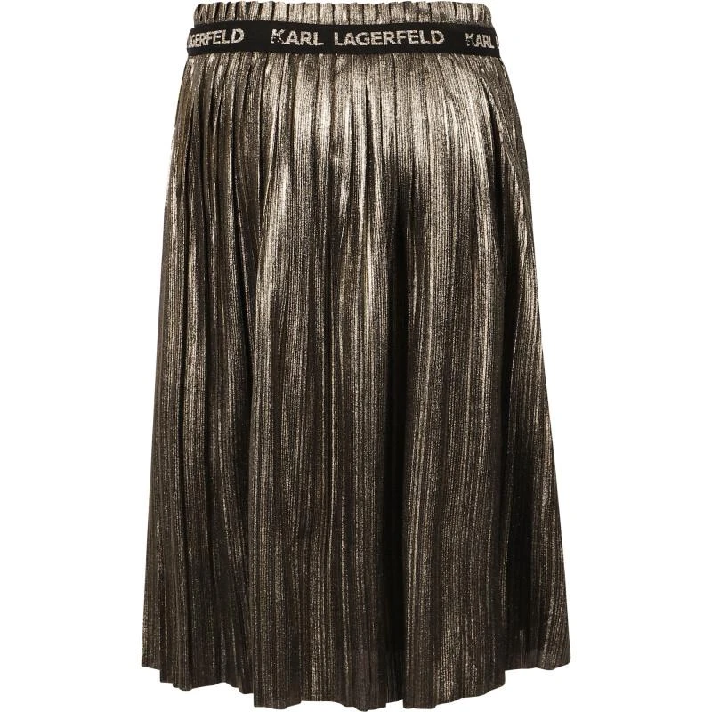 商品Karl Lagerfeld Paris|Branded waist band shiny pleated skirt in golden,价格¥700,第2张图片详细描述