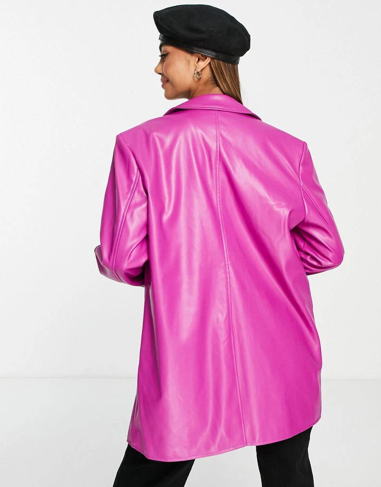商品VERO MODA|Vero Moda faux leather chuck on jacket in pink,价格¥511,第3张图片详细描述