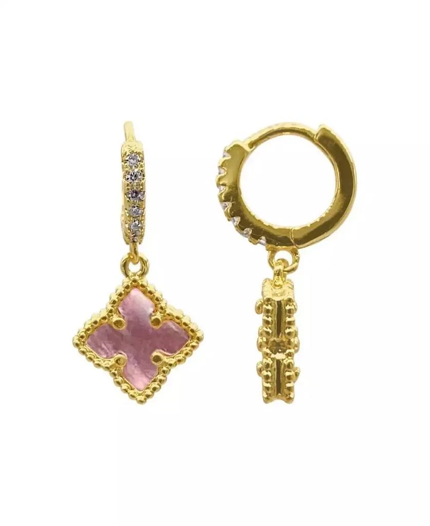 商品ADORNIA|14K Gold Plated Floral Dangle Hoops Pink Imitation Mother of Pearl Earrings,价格¥264,第1张图片