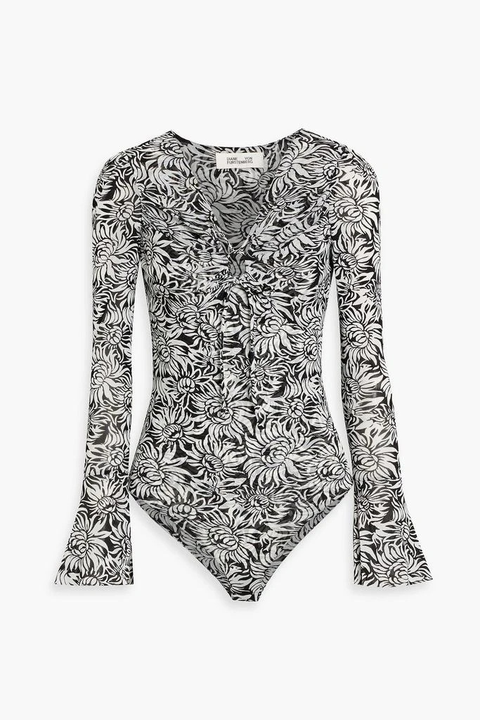 商品Diane von Furstenberg|Lyric floral-print stretch-mesh bodysuit,价格¥608,第1张图片