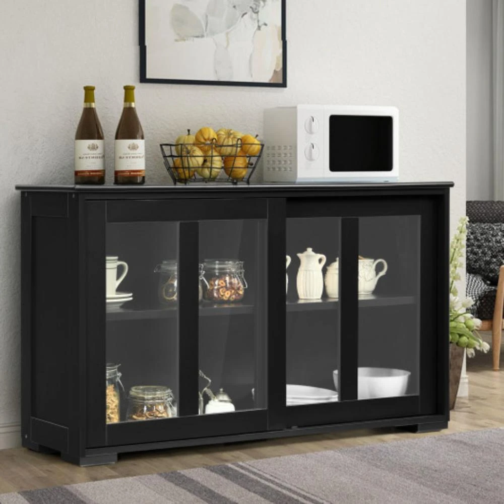 商品Hivvago|Kitchen Storage Cabinet with Glass Sliding Door-Black,价格¥1250,第2张图片详细描述