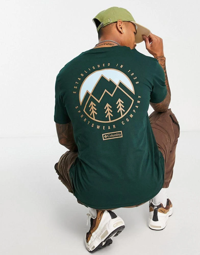 商品Columbia|Columbia Tillamook back print t-shirt in spruce green Exclusive at ASOS,价格¥241,第1张图片