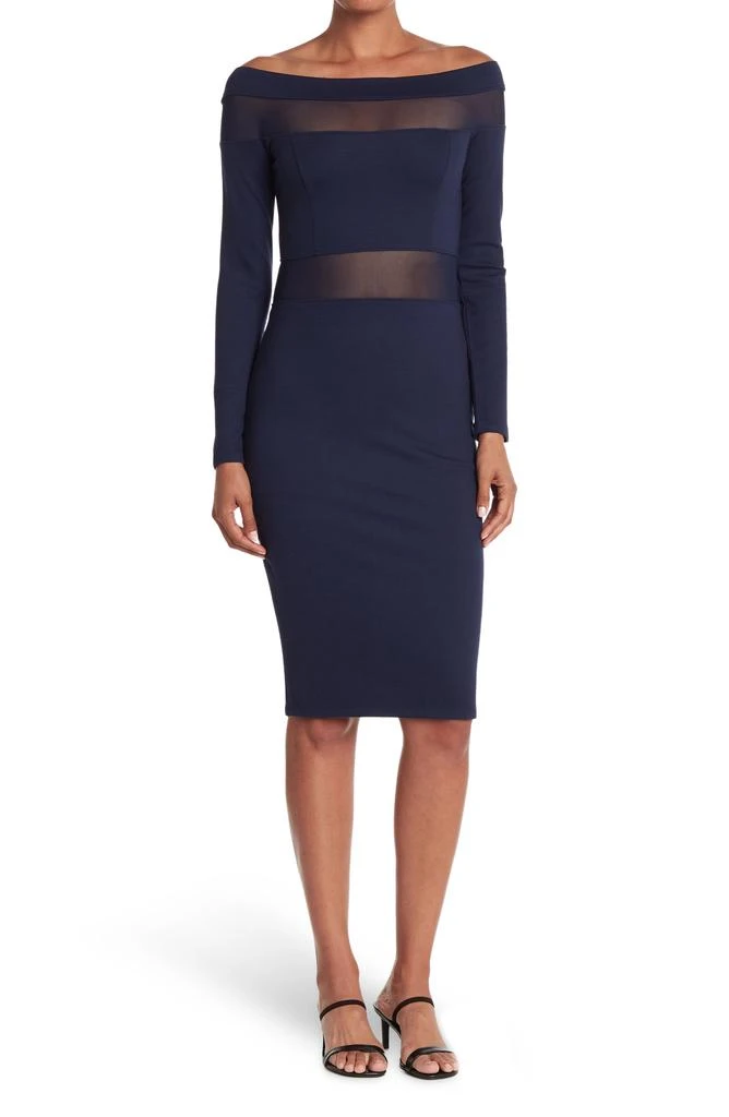 商品Love by Design|Off-the-Shoulder Mesh Panel Bodycon Dress,价格¥324,第1张图片