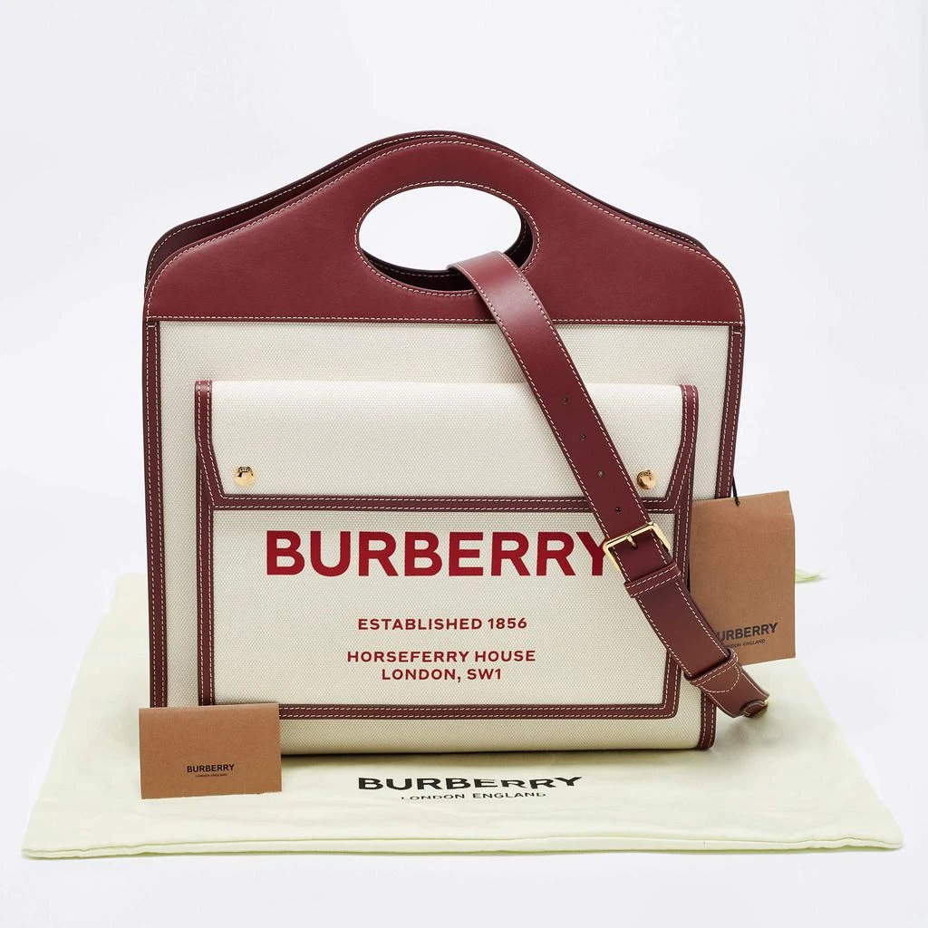 Burberry Burgundy/White Leather And Canvas Medium Pocket Bag 商品