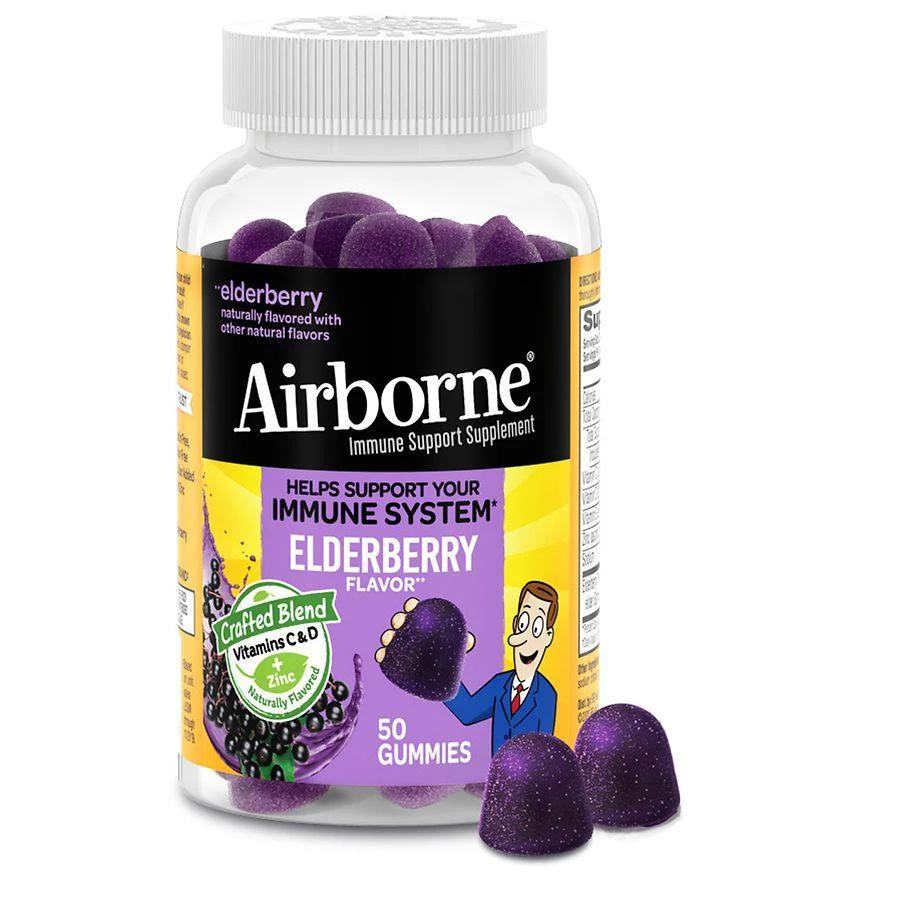 商品Airborne|Gummies with Vitamin C, Zinc and Immune Support Supplement Elderberry,价格¥167,第1张图片