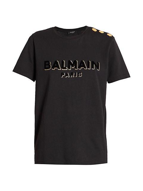 商品Balmain|Button & Velvet-Logo T-Shirt,价格¥4884,第1张图片